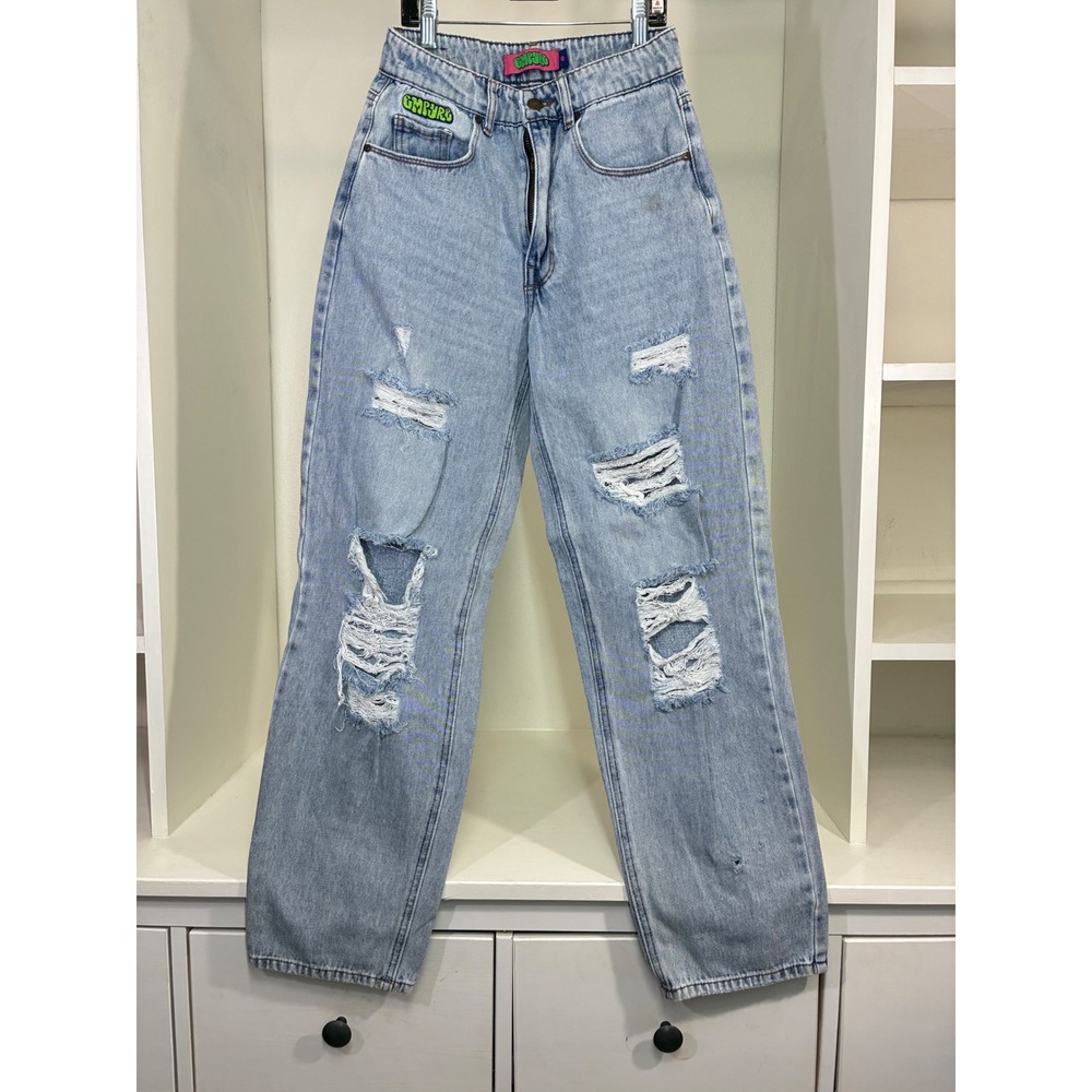 Empyre Womens Light Wash Distressed High Waisted Straight Leg Jeans Size 0